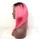 Bob 1B/Pink Ombre Color Lace Front Wigs 7A Grade Brazilian Virgin Human Hair